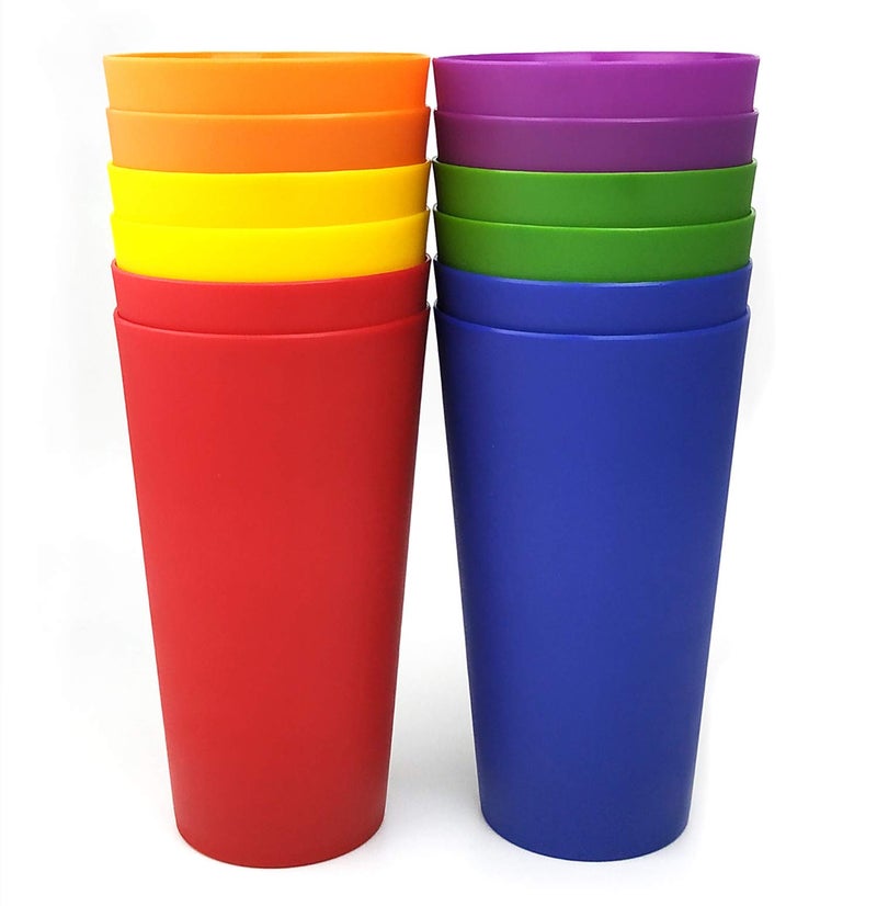 KX-WARE 32-ounce Plastic Tumblers Large Drinking Glasses, Set of 12 Multicolor - Unbreakable, Dishwasher Safe, BPA Free - Image 5